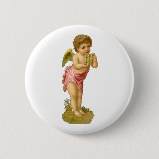 Vintage Christmas, Musician Angel with Pan Pipes 6 Cm Round Badge