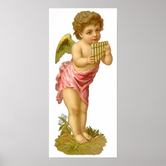 Vintage Christmas, Musician Angel with Pan Pipes Poster (Front)