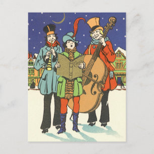 Vintage Christmas, Musicians Caroling with Music Holiday Postcard