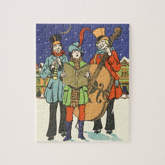 Vintage Christmas, Musicians Caroling with Music Jigsaw Puzzle (Vertical)