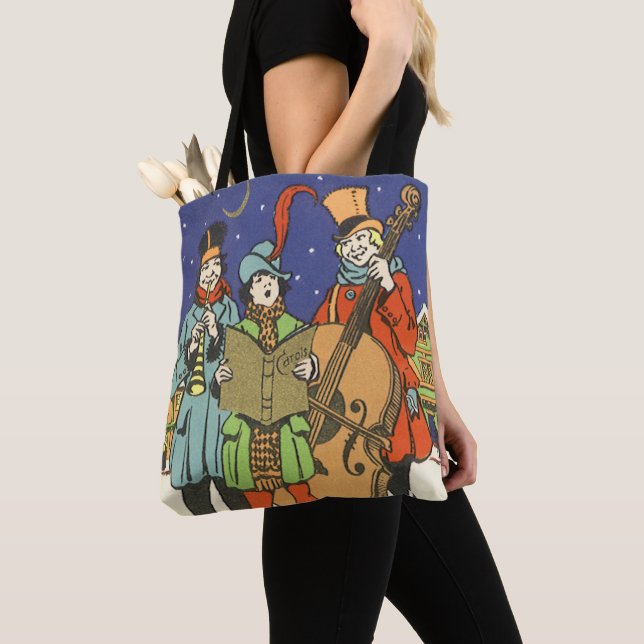 Vintage Christmas, Musicians Caroling with Music Tote Bag (Close Up)