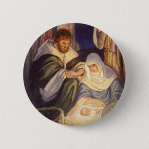 Vintage Christmas Nativity, 3 Shepherds and Jesus 6 Cm Round Badge