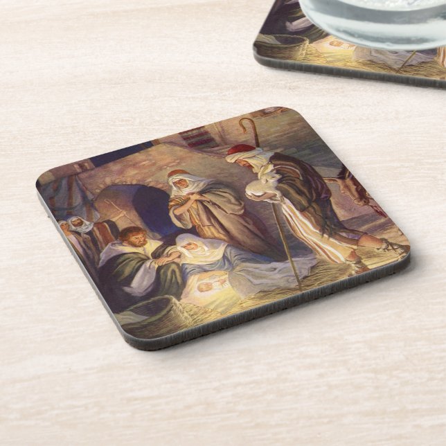 Vintage Christmas Nativity, 3 Shepherds and Jesus Coaster (Left Side)