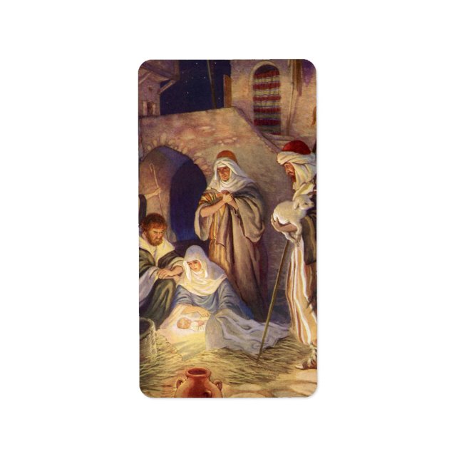 Vintage Christmas Nativity, 3 Shepherds and Jesus Label (Front)