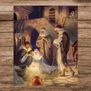 Vintage Christmas Nativity, 3 Shepherds and Jesus Poster