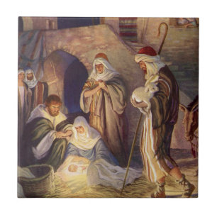 Vintage Christmas Nativity, 3 Shepherds and Jesus Tile