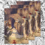 Vintage Christmas Nativity, 3 Shepherds and Jesus Wrapping Paper Sheet<br><div class="desc">Vintage illustration Christmas holiday religious image featuring a classic nativity. A Christian religion family scene with Mary,  Joseph,  the infant Jesus Christ in the manger and the three wise men in Bethlehem. The Three Shepherds and Jesus.</div>