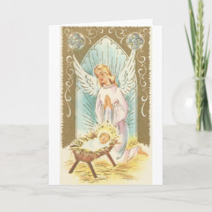 Vintage Christmas Nativity Angel Holiday Card
