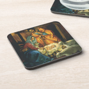 Vintage Christmas Nativity, Baby Jesus in Manger Coaster