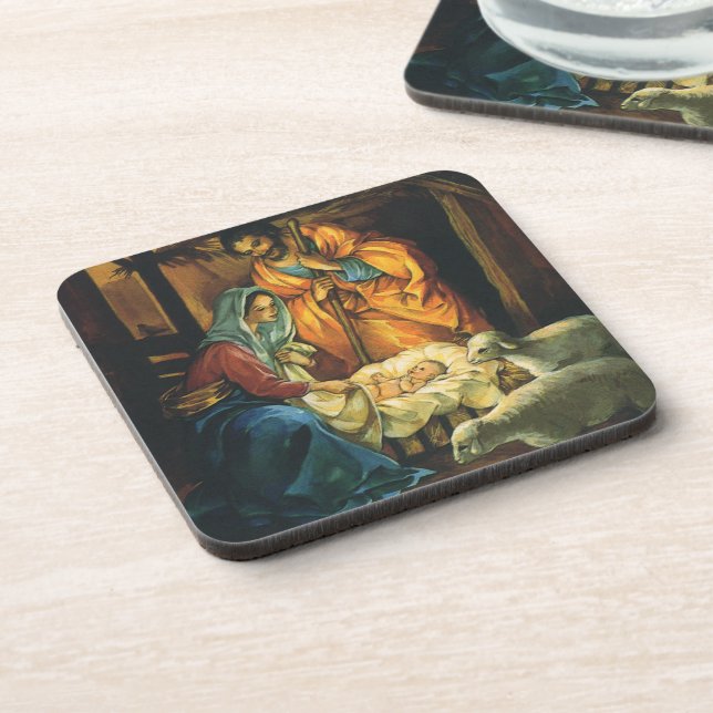 Vintage Christmas Nativity, Baby Jesus in Manger Coaster (Left Side)