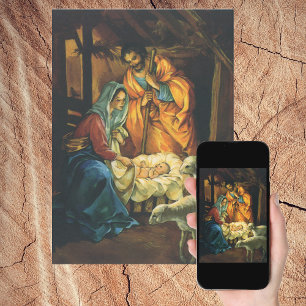 Vintage Christmas Nativity, Baby Jesus in Manger Holiday Card