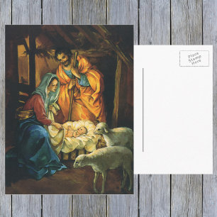 Vintage Christmas Nativity, Baby Jesus in Manger Holiday Postcard