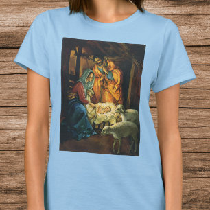 Vintage Christmas Nativity, Baby Jesus in Manger T-Shirt