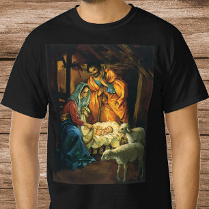 Vintage Christmas Nativity, Baby Jesus in Manger T-Shirt