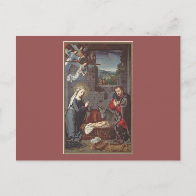 Vintage Christmas Nativity Holiday Postcard (Front)