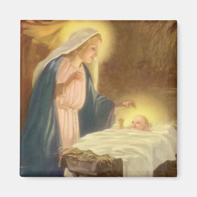 Vintage Christmas Nativity, Mary Joseph Baby Jesus Magnet (Front)
