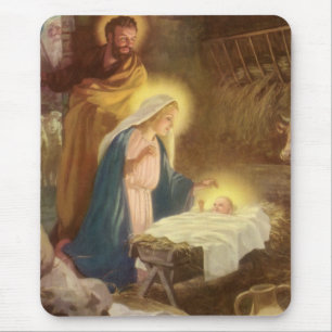 Vintage Christmas Nativity, Mary Joseph Baby Jesus Mouse Pad