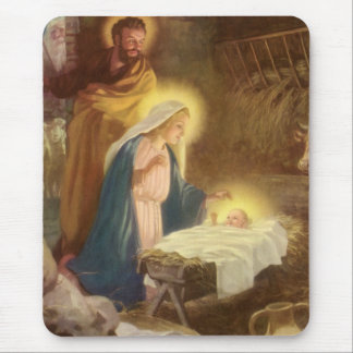 Vintage Christmas Nativity, Mary Joseph Baby Jesus Mouse Pad