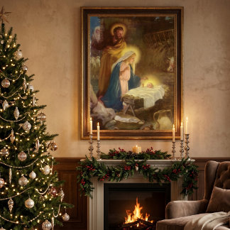 Vintage Christmas Nativity, Mary Joseph Baby Jesus Poster