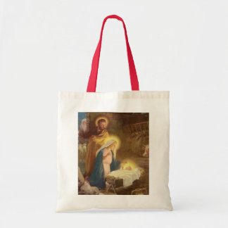 Vintage Christmas Nativity, Mary Joseph Baby Jesus Tote Bag