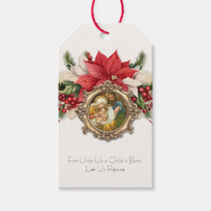 Vintage Christmas, Nativity of Jesus Poinsettias Gift Tags