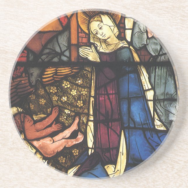 Vintage Christmas Nativity Scene in Stained Glass Coaster (Front)