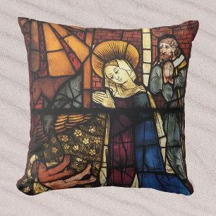 Vintage Christmas Nativity Scene in Stained Glass Cushion