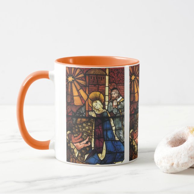 Vintage Christmas Nativity Scene in Stained Glass Mug (With Donut)