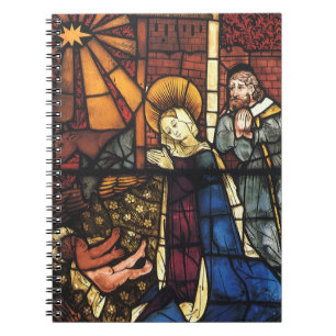 Vintage Christmas Nativity Scene in Stained Glass Spiral Notebook