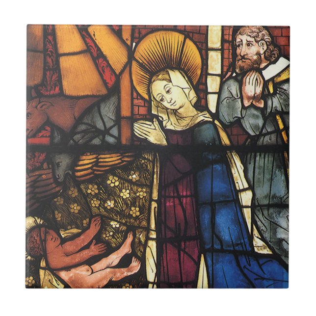 Vintage Christmas Nativity Scene in Stained Glass Tile (Front)