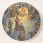 Vintage Christmas Nativity with Visiting Magi Coaster<br><div class="desc">Vintage illustration religious Christmas holiday image featuring a nativity family scene. A Christian religion design with the three wise men visiting Mary and Joseph with the baby Jesus Christ in the manger in Bethlehem.</div>