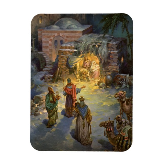 Vintage Christmas Nativity with Visiting Magi Magnet (Vertical)