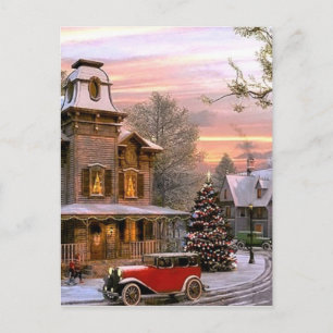 Vintage Christmas Neighbourhood Holiday Postcard