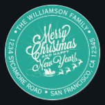 Vintage Christmas New Year Green Return Address Classic Round Sticker<br><div class="desc">Christmas family round return address sticker with your name and address in stylish typography with a pretty hand drawn vintage Merry Christmas and Happy New Year image on a green background. Simply add your name and address. Exclusively designed for you by Happy Dolphin Studio. If you need any help or...</div>