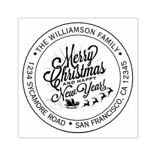 Vintage Christmas New Year Round Return Address Rubber Stamp