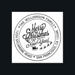 Vintage Christmas New Year Round Return Address Rubber Stamp<br><div class="desc">Christmas family round return address self-inking stamp with your name and address in stylish typography with a pretty hand drawn vintage Merry Christmas and a Happy New Year image. Simply add your name and address and choose an ink colour you like. Exclusively designed for you by Happy Dolphin Studio. If...</div>