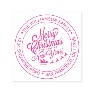 Vintage Christmas New Year Round Return Address Self-inking Stamp