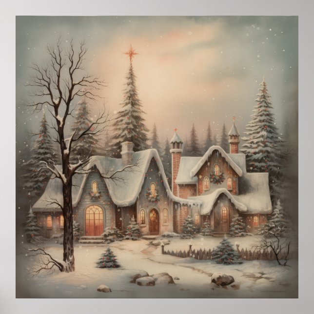 Vintage Christmas Night Poster (Front)