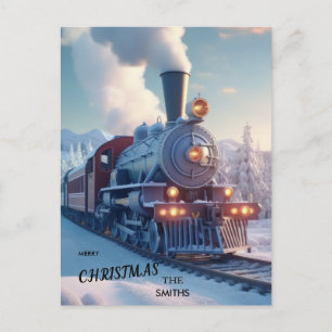 Vintage Christmas north pole express train steam Postcard