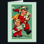 Vintage Christmas Note Card<br><div class="desc">Retro / Vintage Christmas note card.  Adorable children dressed in Santa suits as they deliver Christmas gifts!</div>