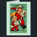 Vintage Christmas Note Card<br><div class="desc">Retro / Vintage Christmas note card.  Adorable children dressed in Santa suits as they deliver Christmas gifts!</div>