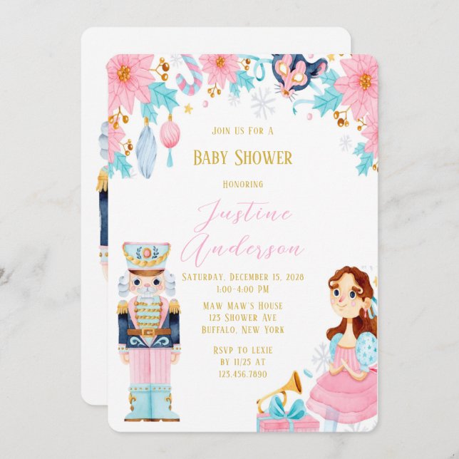 Vintage Christmas Nutcracker Baby Shower Invitation (Front/Back)