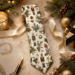 Vintage Christmas Nutcracker Soldier Floral Tie