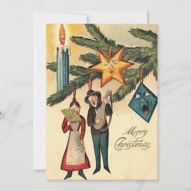 Vintage Christmas Odd Tree Ornaments Holiday Card (Front)