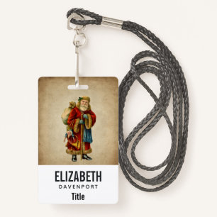 Vintage Christmas Old World Santa Claus ID Badge