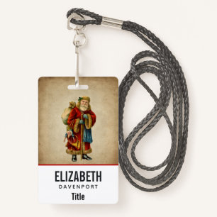 Vintage Christmas Old World Santa Claus ID Badge