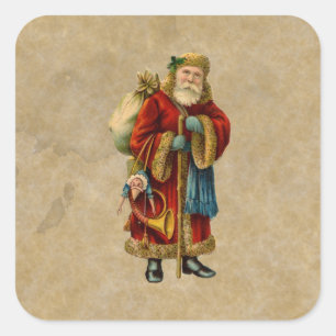 Vintage Christmas Old World Santa Claus Square Sticker