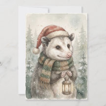 Vintage Christmas Opossum Woodland Holiday Animal