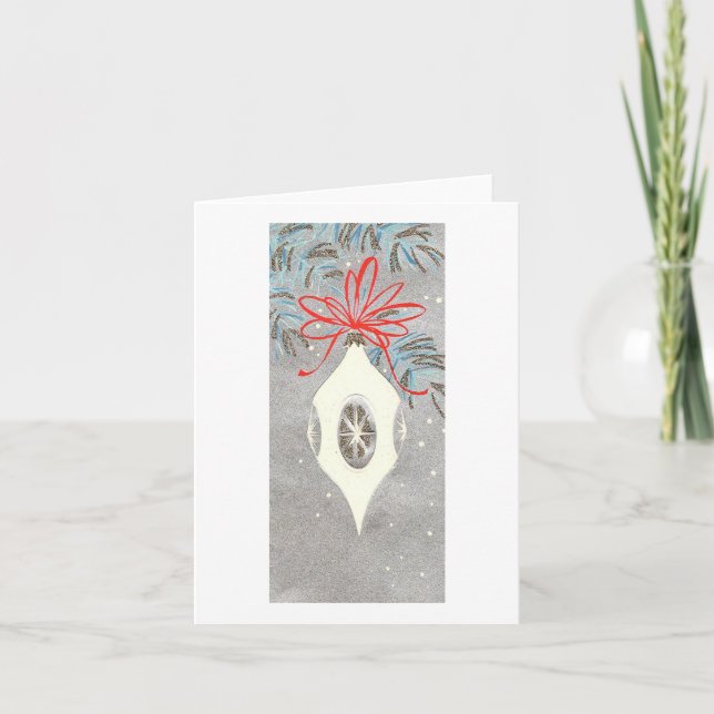 Vintage Christmas Ornament on Silver Card (Front)