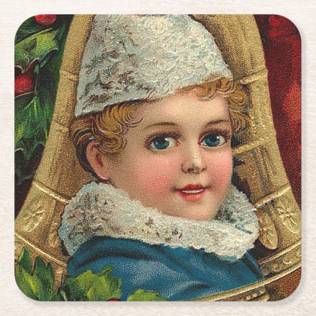 Vintage Christmas Ornament Square Paper Coaster (Front)